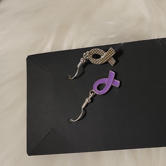 HP🎉 Purple Awareness Ribbon Earrings 💜 Surgical Steel Nickle Free - Picture 3 of 3